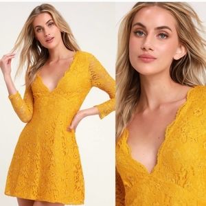 Lulu's Mustard Yellow Lace Dress XS